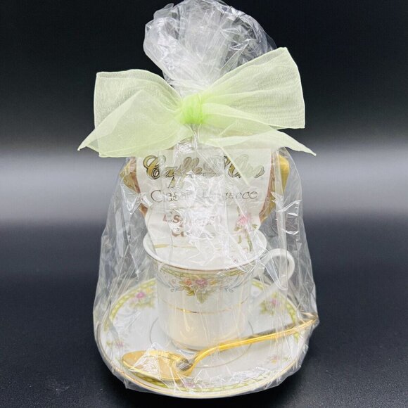 Elegant Espresso Cup & Saucer Gift Set With Gold Spoon Gift Set - Picture 1 of 10